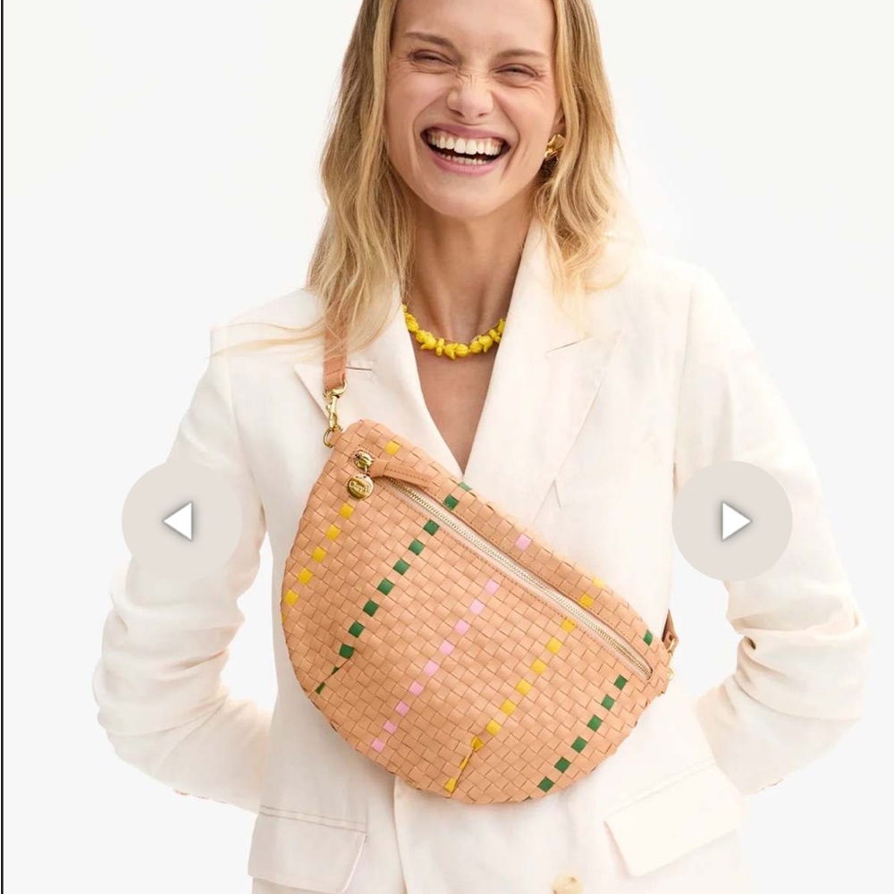 Clare V Grande Fanny Bisque Woven Leather